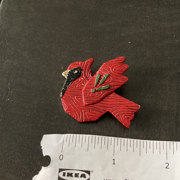 Vintage LF signed red bird metal brooch - Picture 4 of 4